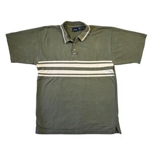 Vintage B.U.M. Equipment Polo Shirt Mens Medium Olive Green Striped 90s Cotton